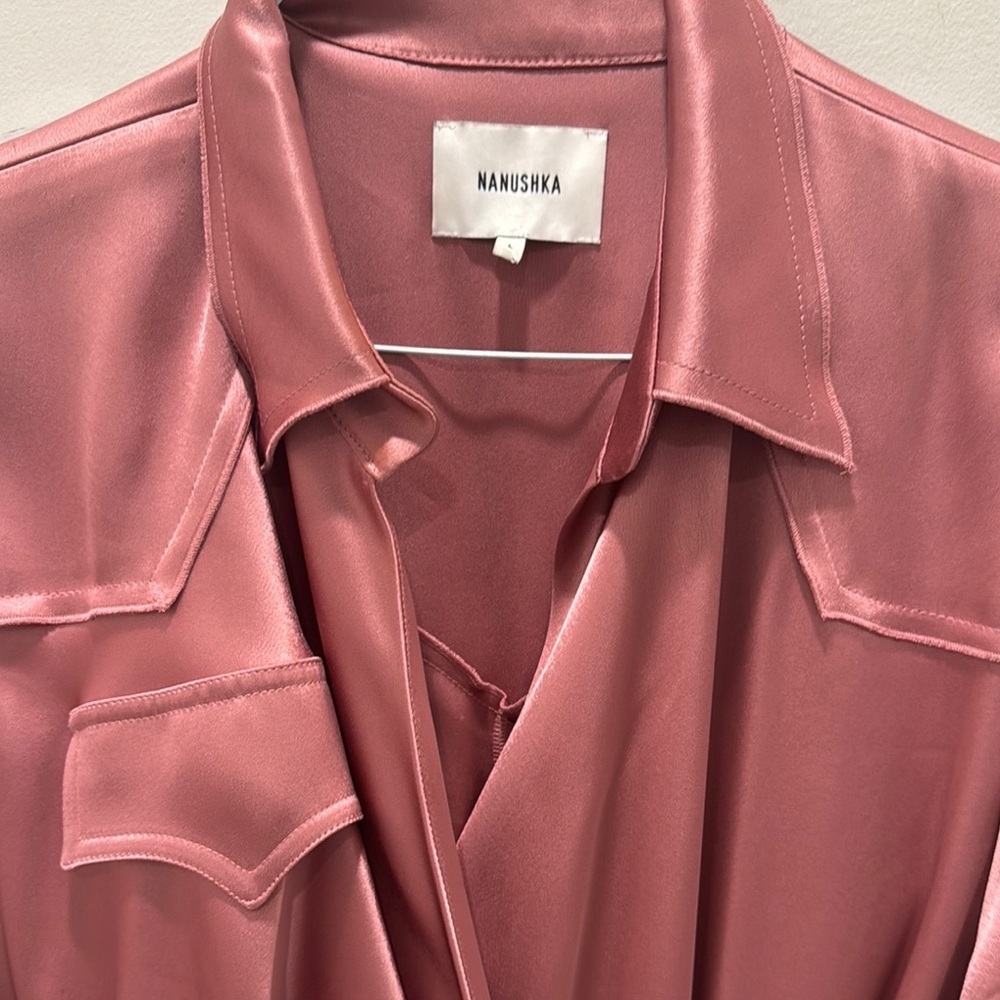 Nanushka Pink Satin High-Low Wrap Dress - Picture 8 of 8